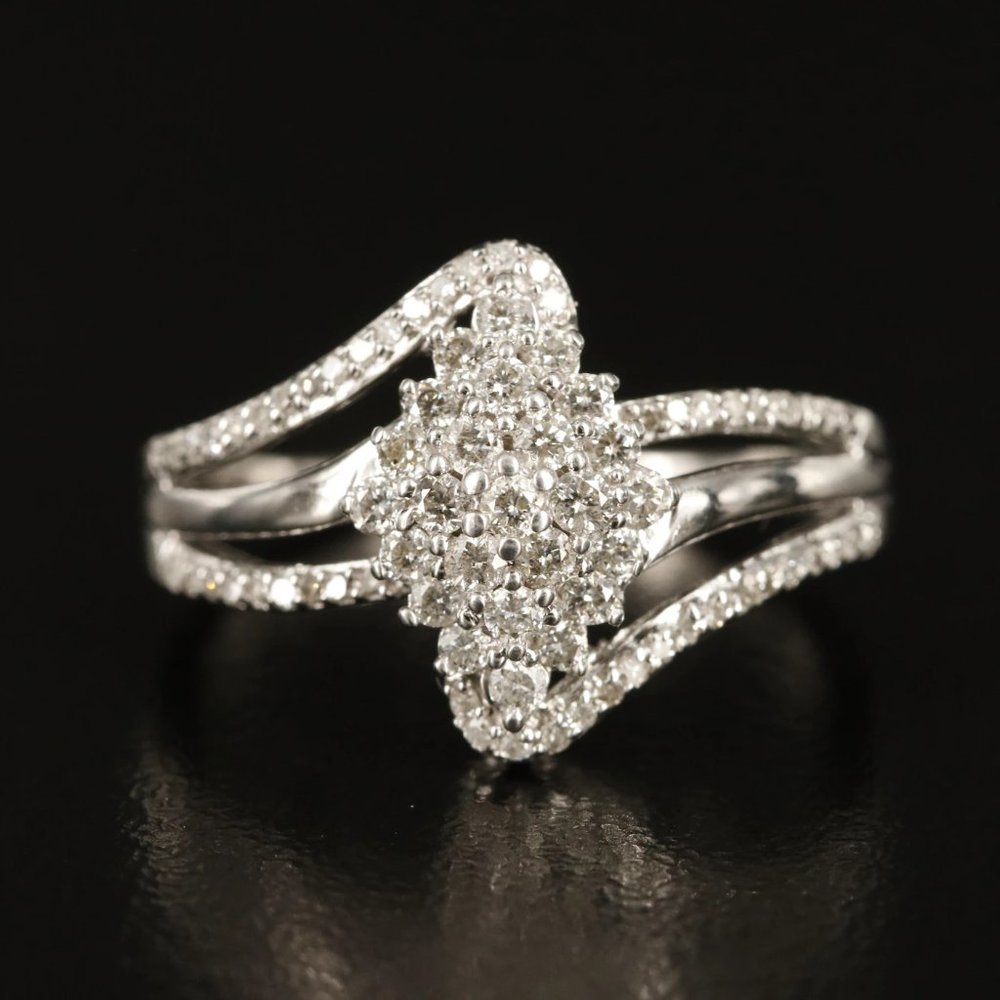 10k Vintage .4 ctw Diamond Cluster Bypass Ring